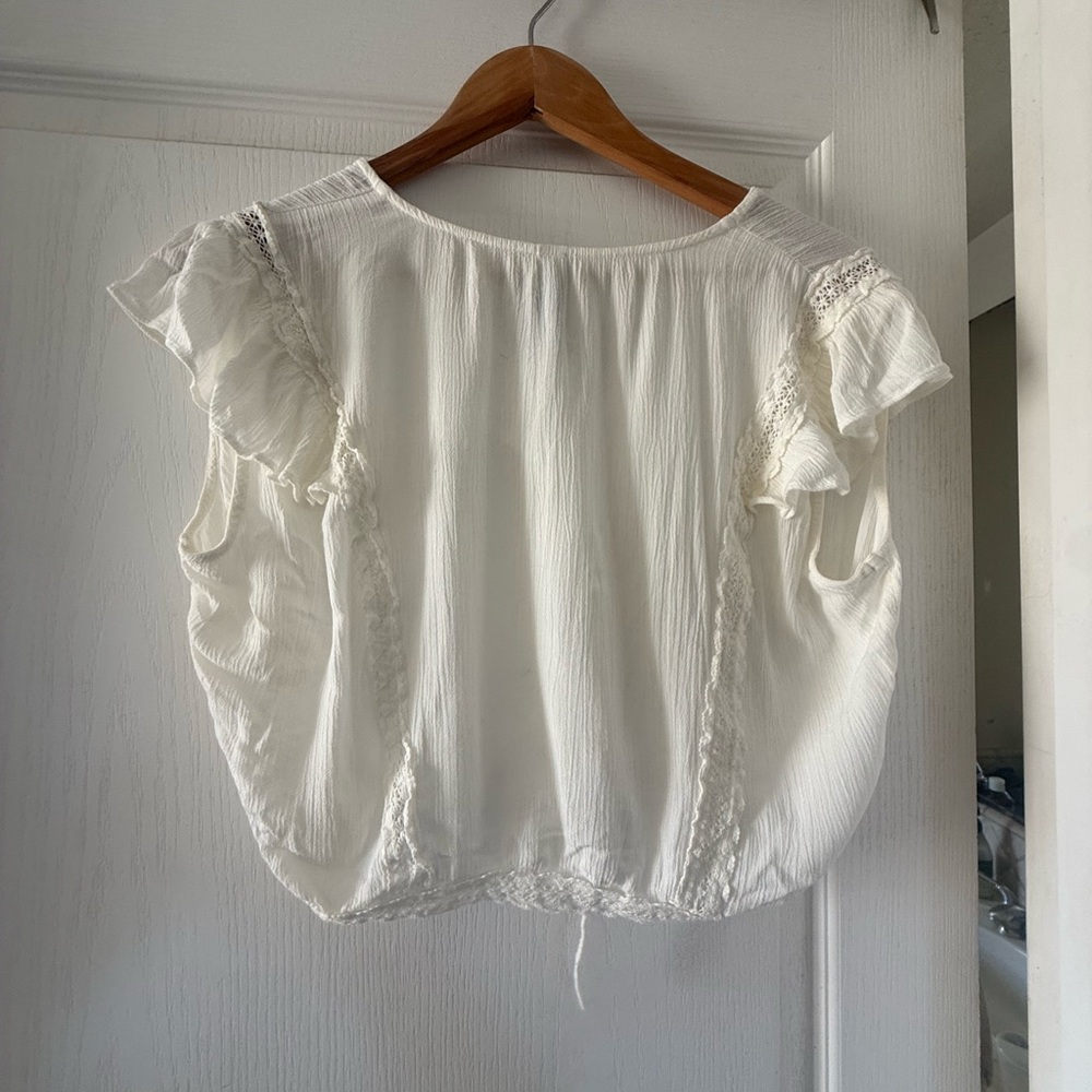 American Rag White Lace Trim Blouse - Picture 2 of 2